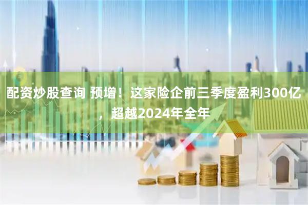 配资炒股查询 预增！这家险企前三季度盈利300亿，超越2024年全年